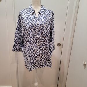 C. D. Daniels blue and white ladies blouse shirt size 1X